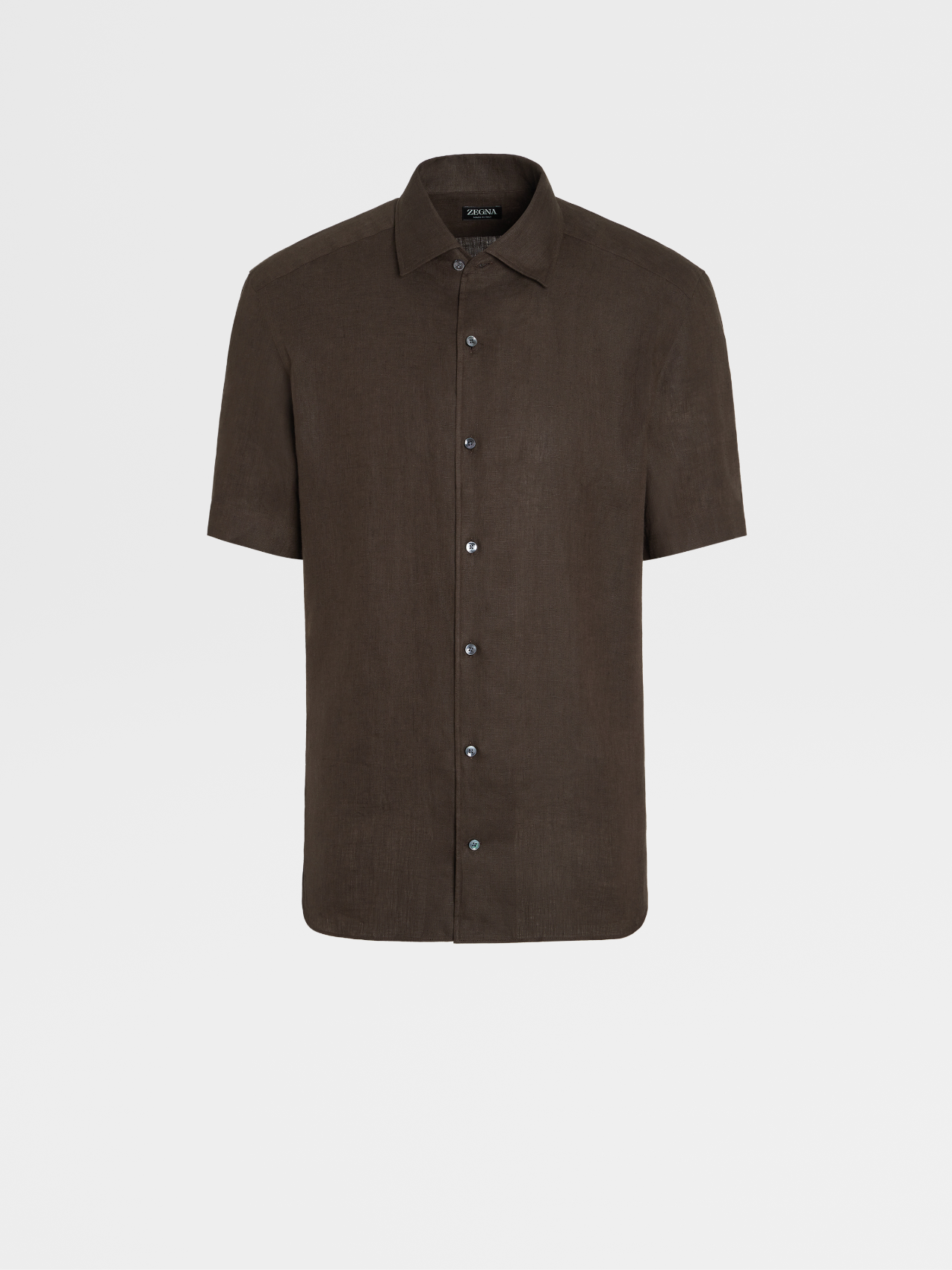 Dark Brown Pure Linen Short-sleeve Shirt